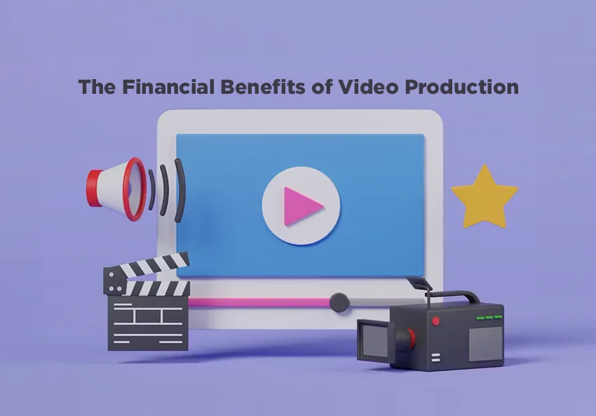 A graphic of a screen, with video production elements around it.