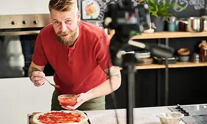 The filming of a cooking class.