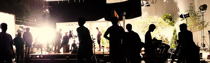 A film crew prepares the set for a movie.